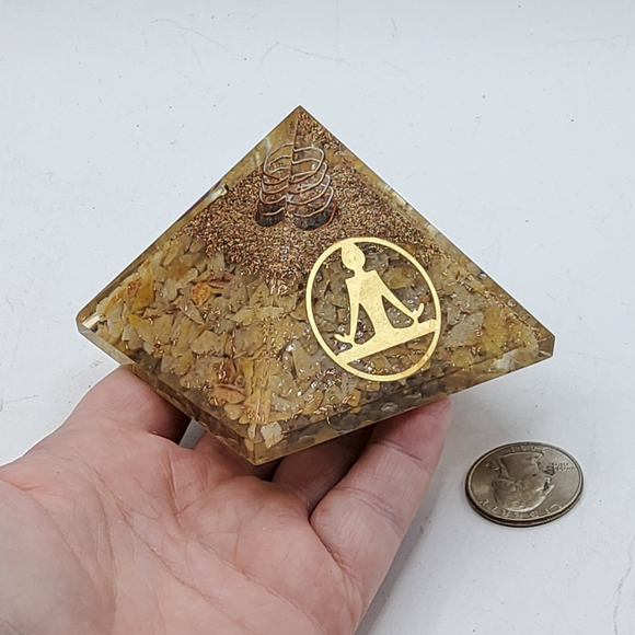Golden Healer Orgonite Pyramid with Golden Yoga Symbol Meditation Yoga - Picture 3 of 3